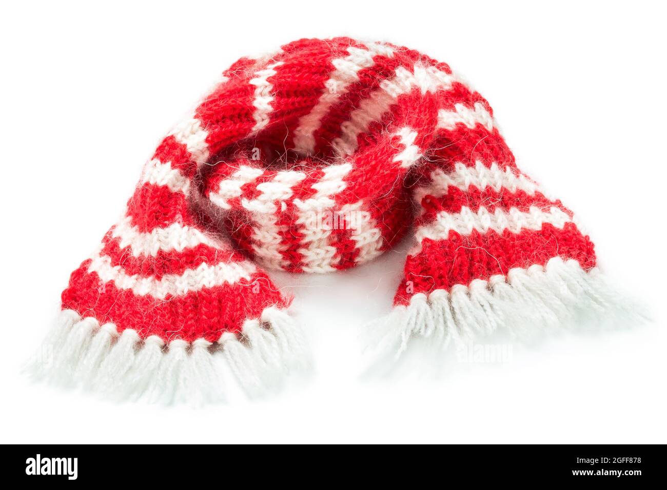 Red woolen scarf isolated on white background Stock Photo
