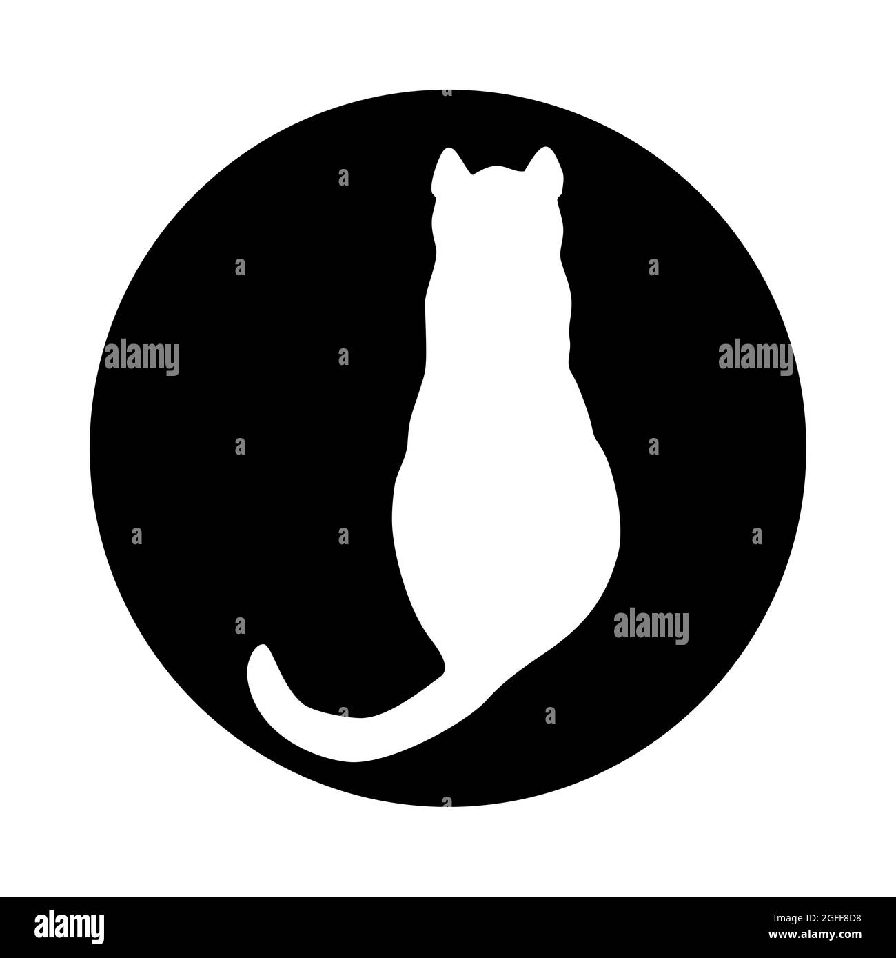cat logo. Light white silhouette isolated from background. Cat pet in line art. Stock Photo