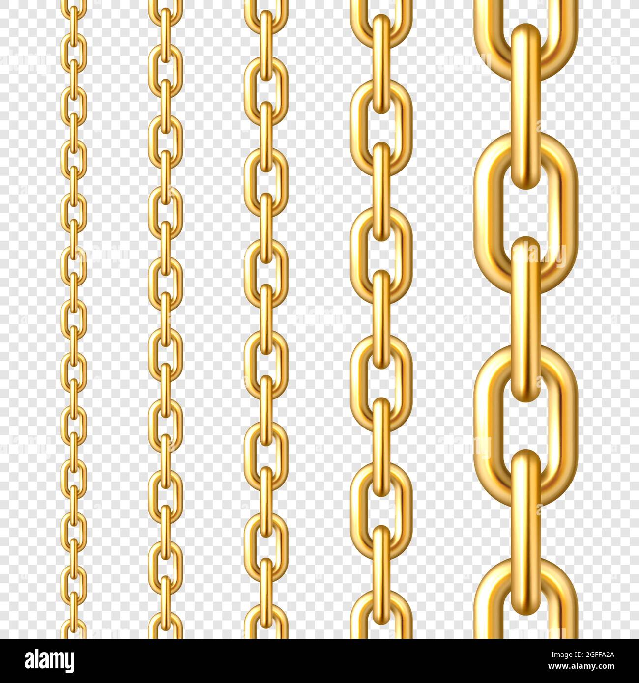 Realistic gold plated seamless metal chain with golden links on