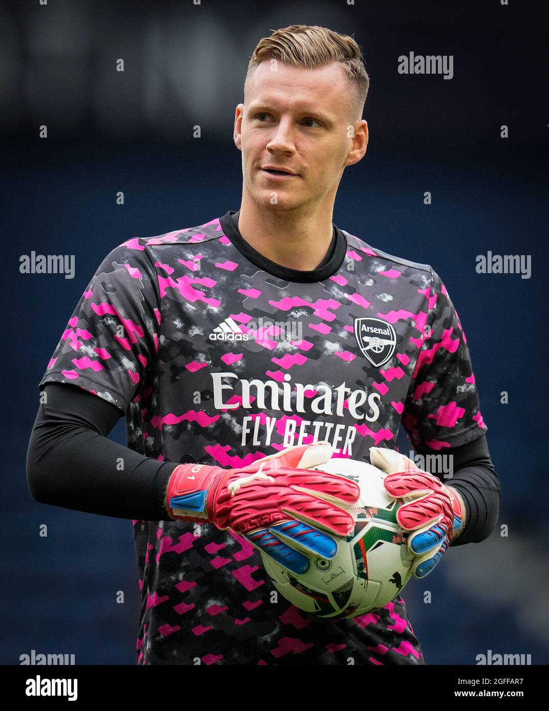 West Bromwich, UK. 25th Aug, 2021. Goalkeeper Bernd Leno of Arsenal pre  match during the Carabao Cup match between West Bromwich Albion and Arsenal  at The Hawthorns, West Bromwich, England on 25