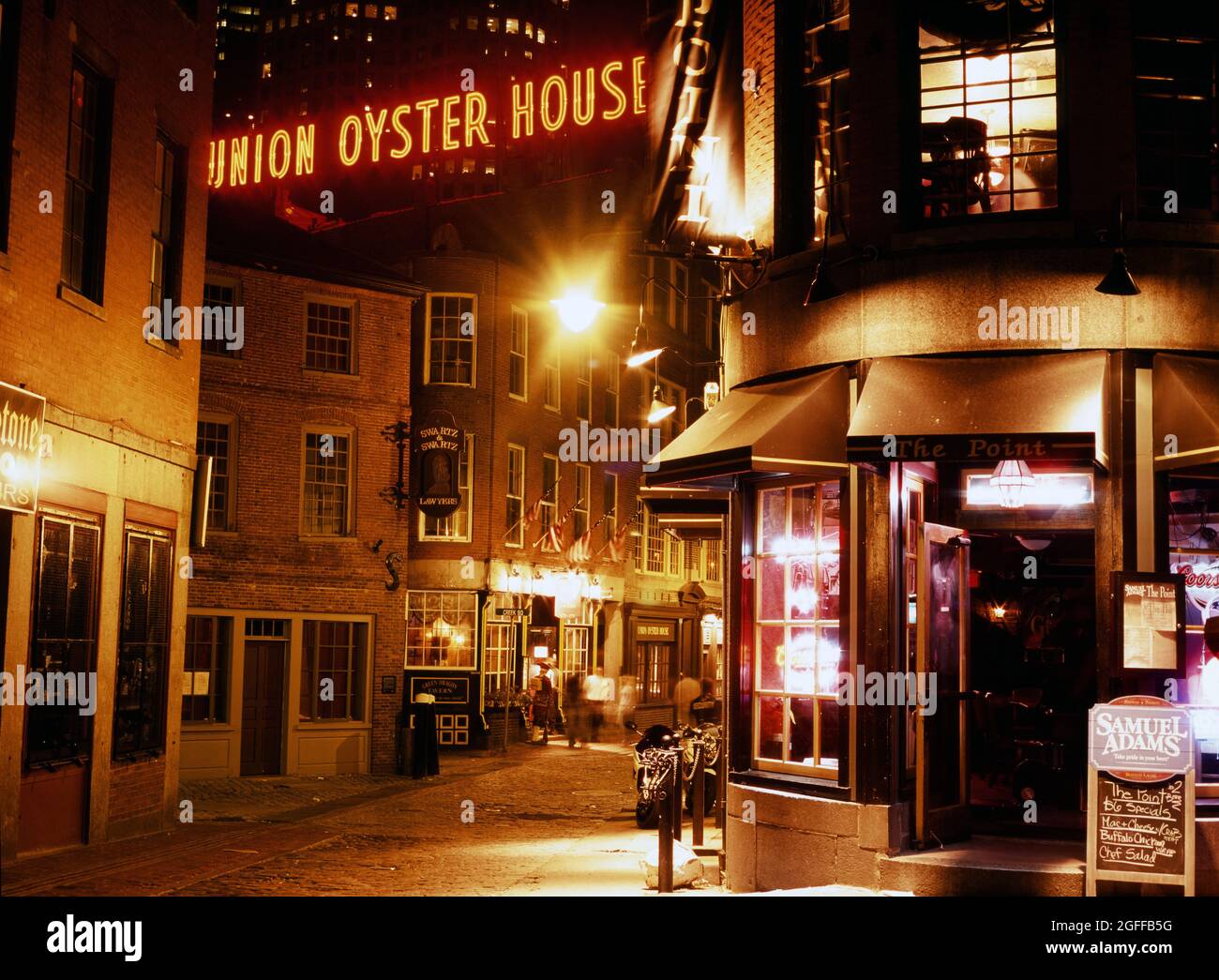 Boston night street scene Stock Photo