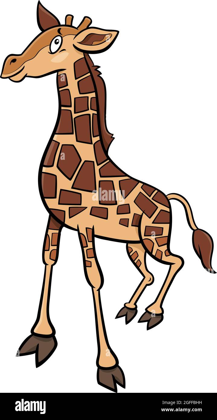 Cartoon illustration of cute baby giraffe comic animal character Stock Vector