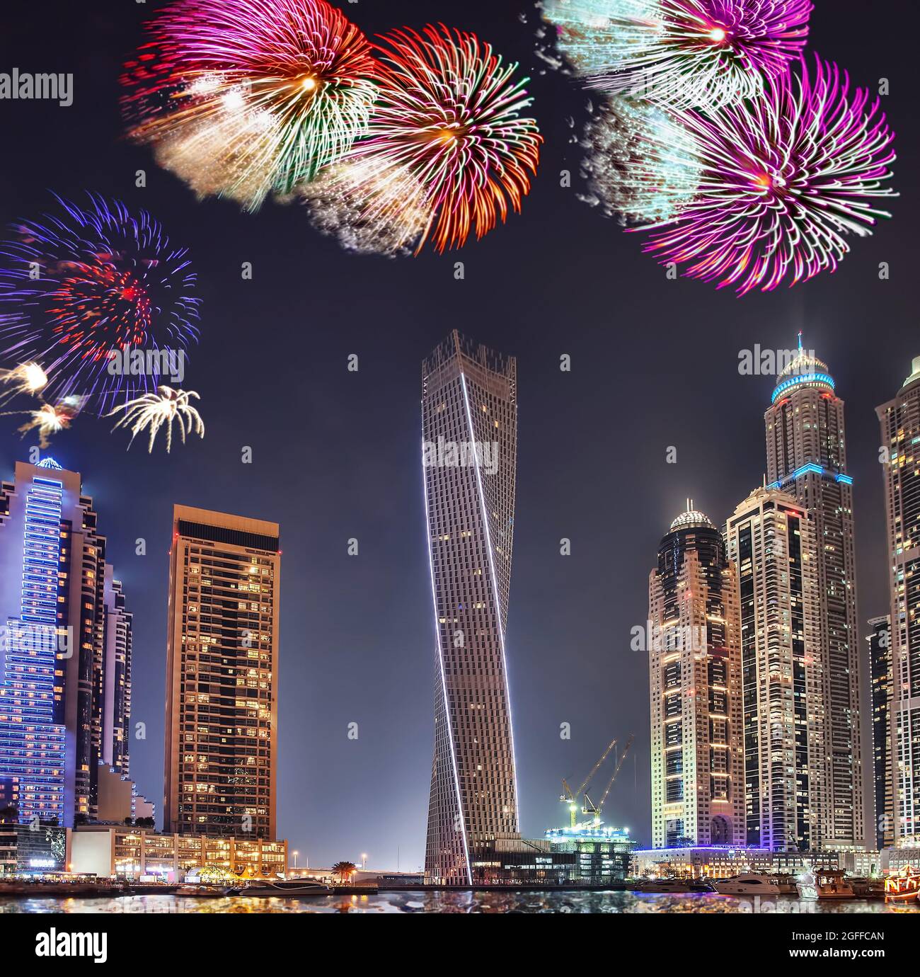 New Year fireworks display in Dubai Marina, UAE Stock Photo Alamy