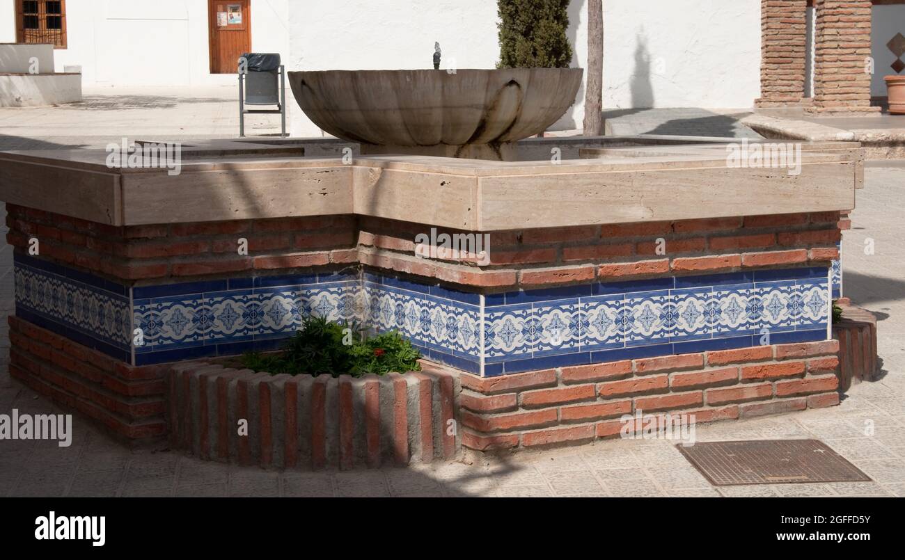 Fountain, La Ermita de Nuestra Señora de Las Angustias (Chapel of Our Lady of Anguish), Nerja, Province of Malaga, Andalucia, Spain Stock Photo