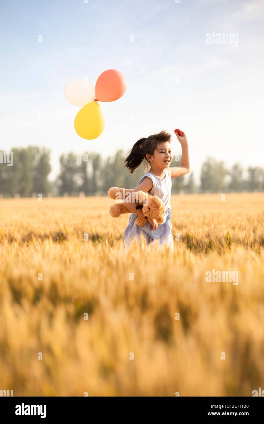 Little girl playing in wheat field Stock Photo - Alamy