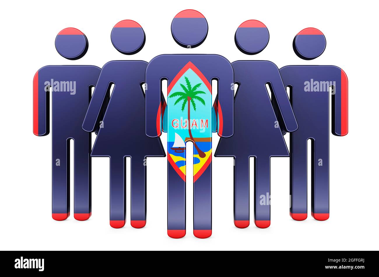 Stick figures with Guamanian flag. Social community and citizens of