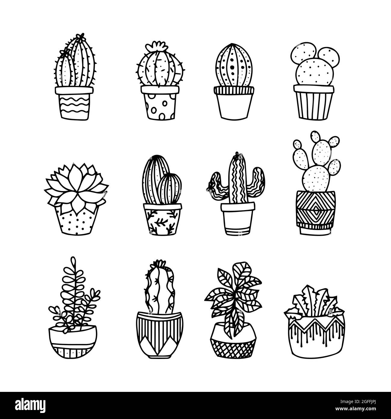 Cute hand drawing vector cactus in pots Stock Vector Image & Art - Alamy