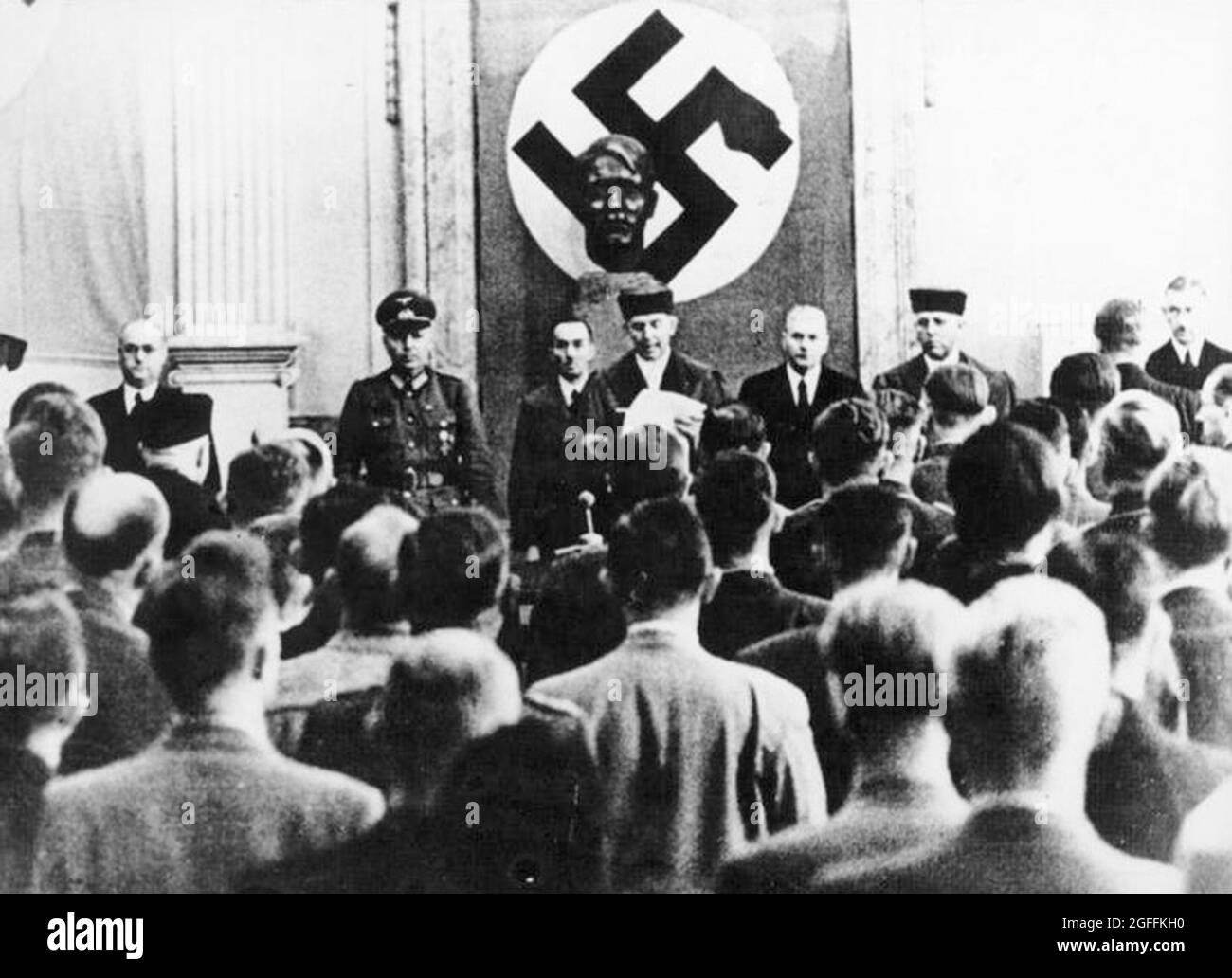Roland Freisler at a trial on the Nazi People's Court. Credit: German Bundesarchiv Stock Photo