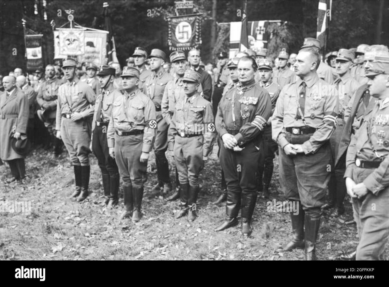 Nazis alongside members of the far-right reactionary and monarchist German National People's Party (DNVP) during the brief NSDAP–DNVP alliance in the Harzburg Front from 1931 to 1932. Credit : German Bundesarchiv Stock Photo