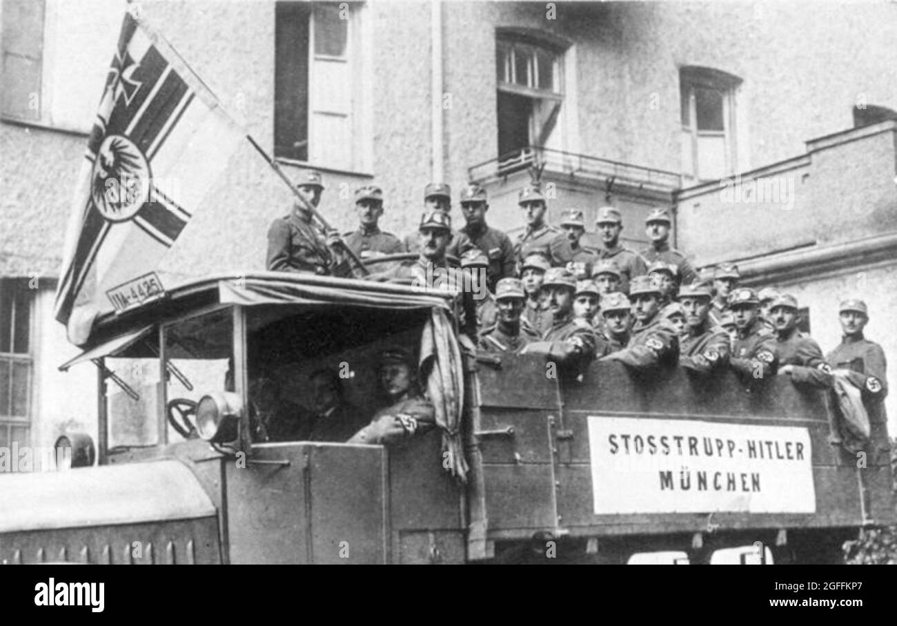 Members of Hitler's bodygaurd StossTrup Hitler in a truck. Credit : German Bundesarchiv Stock Photo