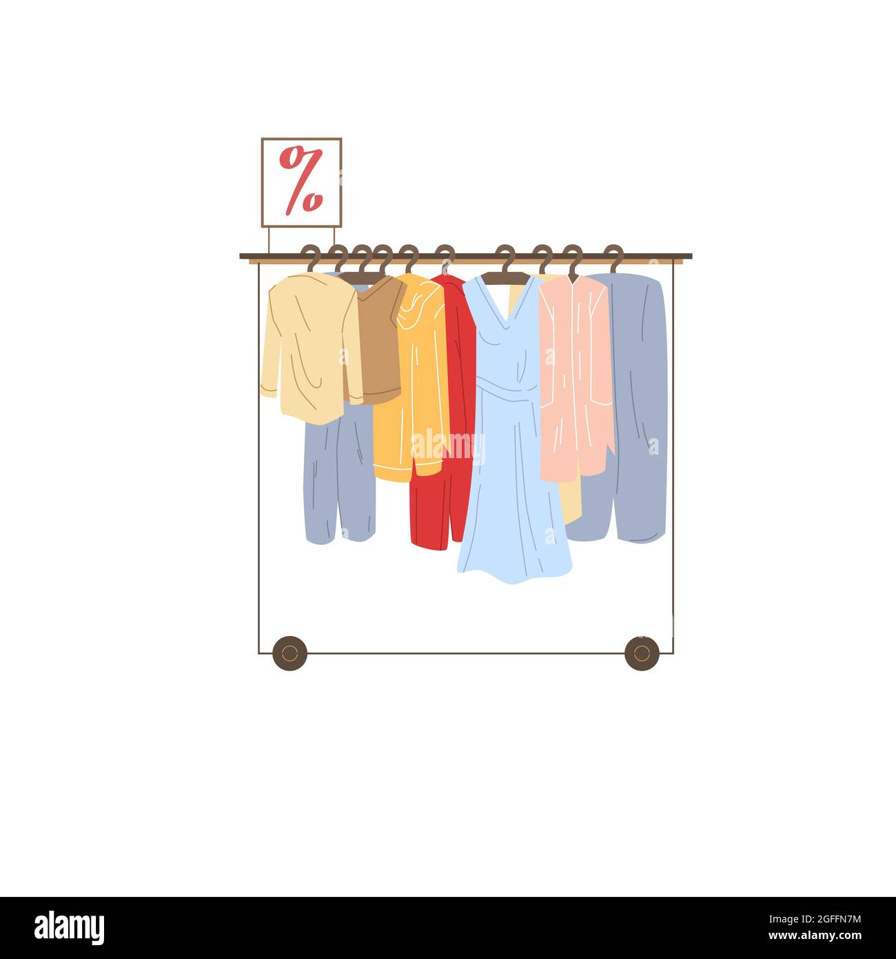 Flat cartoon clothes rack with different dresses,fashion shopping vector  illustration concept Stock Vector Image & Art - Alamy