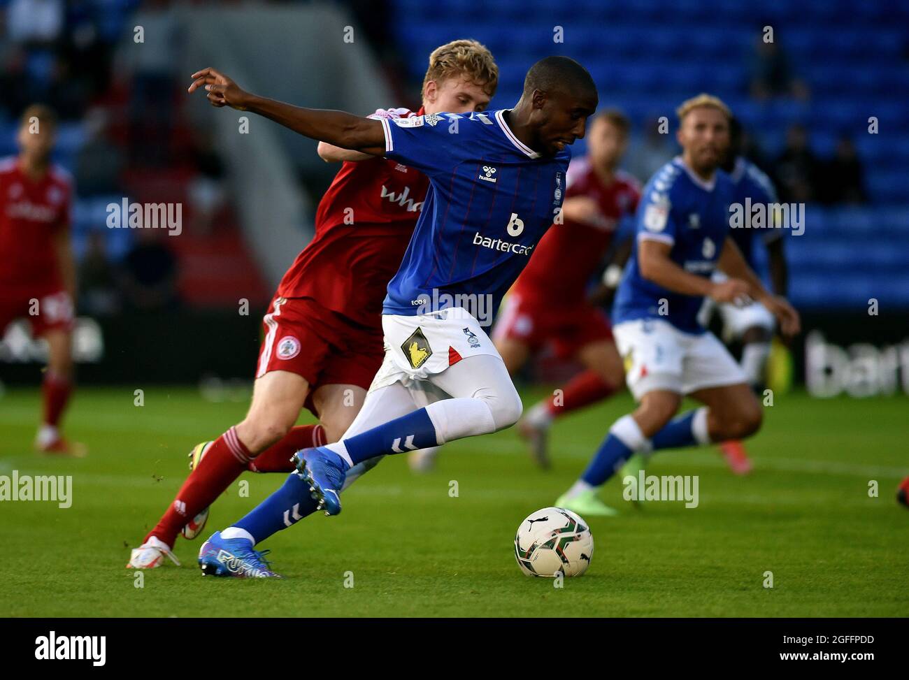 OLDHAM, UK. AUGUST 24TH Oldham Athletic's Dylan Bahamboula during the Carabao Cup match between Oldham Athletic and Accrington Stanley at Boundary Park, Oldham on Tuesday 24th August 2021. (Credit: Eddie Garvey | MI News) Stock Photo