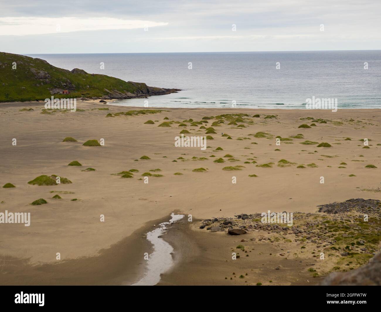 Dunes on the great, sandy, beautiful Bunes beach, Lofoten, Norway Stock Photo