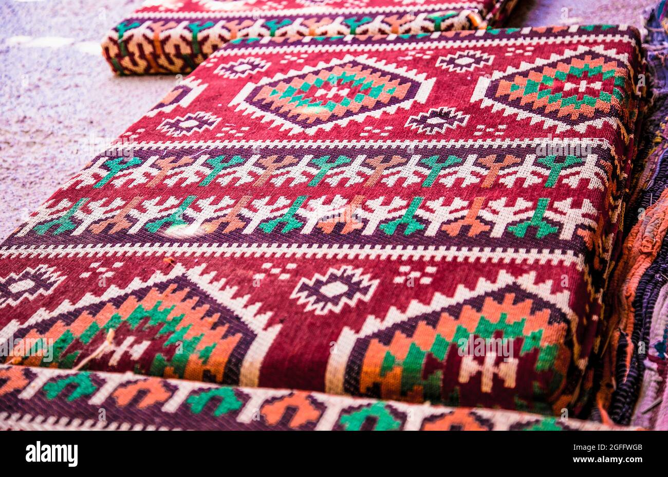 Colorful fabrics at market in Cairo. Egypt Stock Photo Alamy