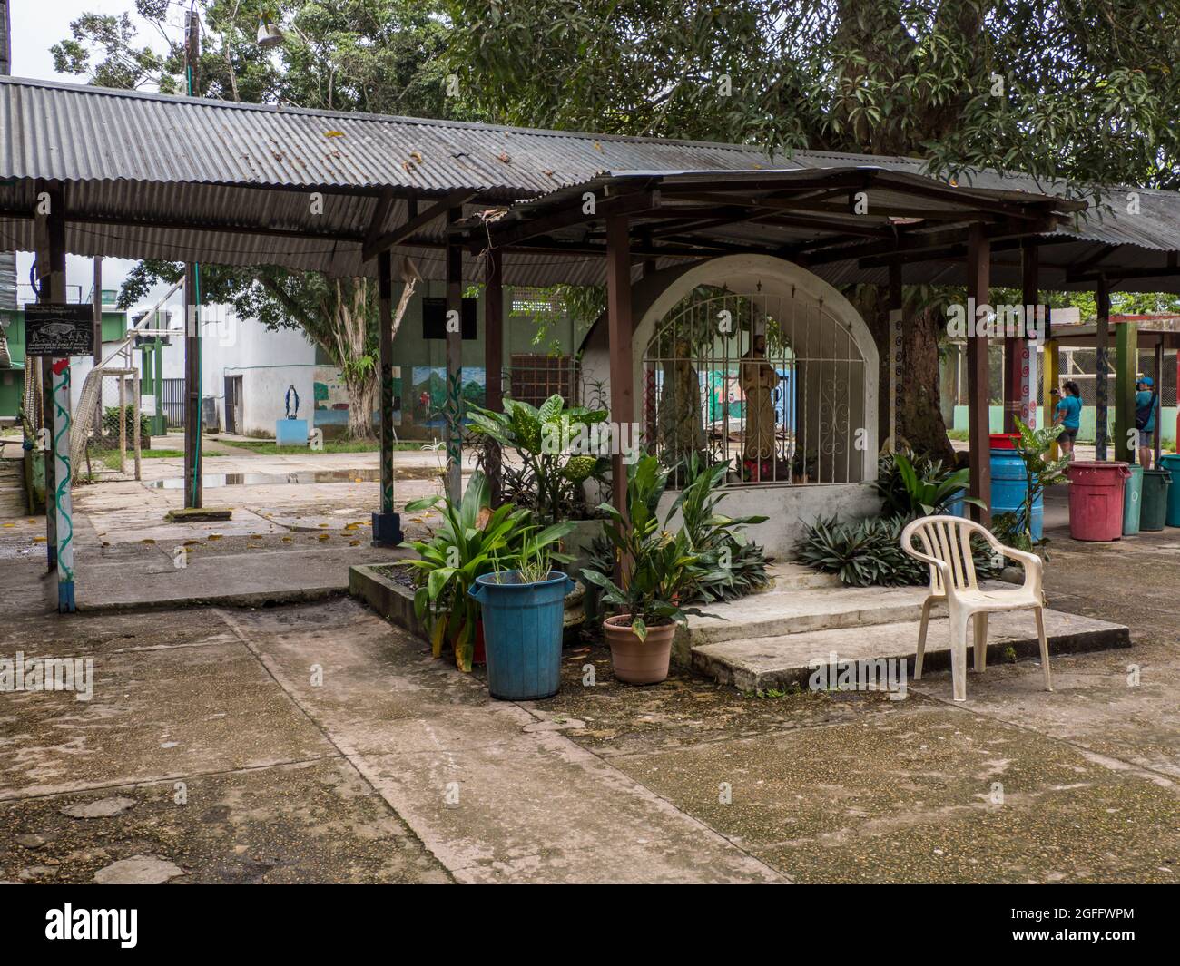 Leticia, Colombia - November 2019: Chapel in the courtyard of an elementary school in a small town in the Amazon, Amazon, Latin America. Stock Photo