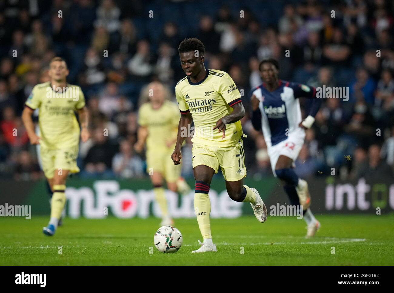 West Bromwich, UK. 25th Aug, 2021. Bukayo Saka of Arsenal during the Carabao Cup match between West Bromwich Albion and Arsenal at The Hawthorns, West Bromwich, England on 25 August 2021. Photo by David Horn. Credit: PRiME Media Images/Alamy Live News Stock Photo