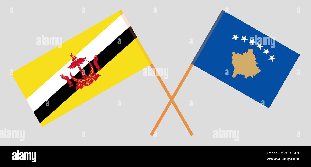 Crossed flags of Kosovo and Brunei Stock Vector