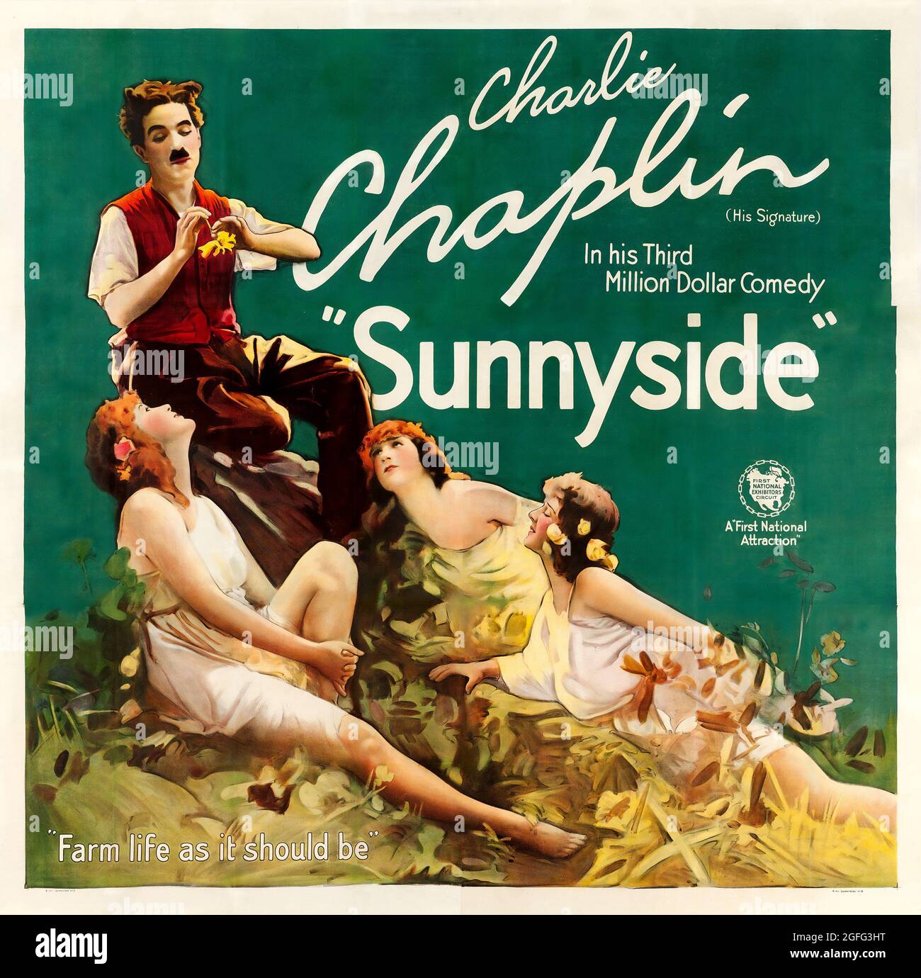 Movie poster: Charlie Chaplin in Sunnyside (Comedy / Silent film / First National, 1919). Stock Photo