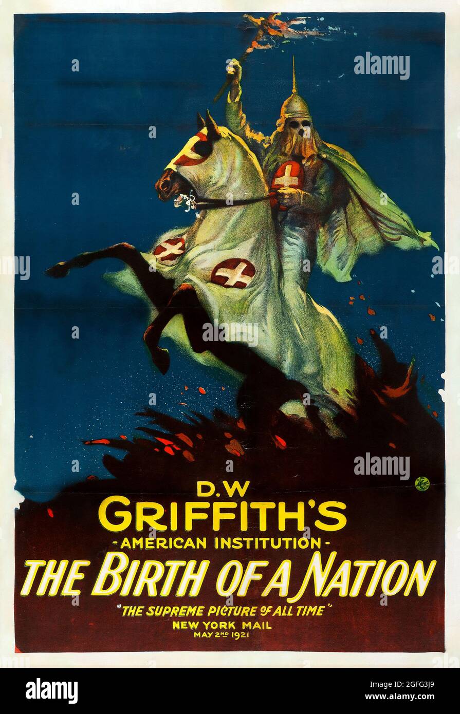 Movie poster (remake 1921) The Birth of a Nation, originally called The Clansman, is a 1915 American silent epic drama film starring Lillian Gish. Stock Photo