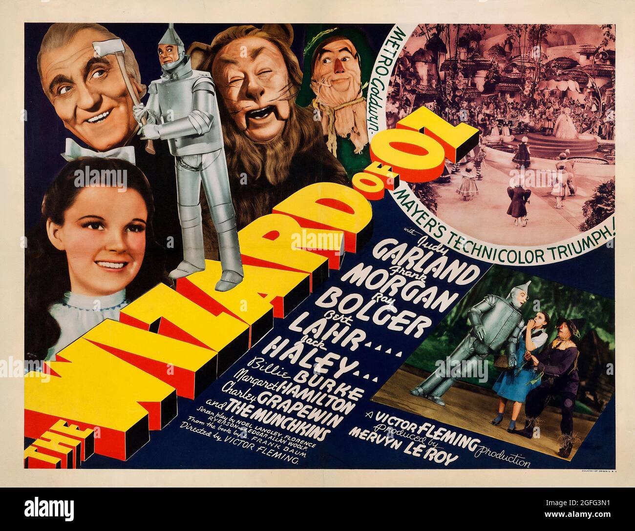 Movie poster: The Wizard of Oz is a 1939 American musical fantasy film starring Judy Garland, Frank Morgan, Ray Bolger and Bert Lahr. Stock Photo