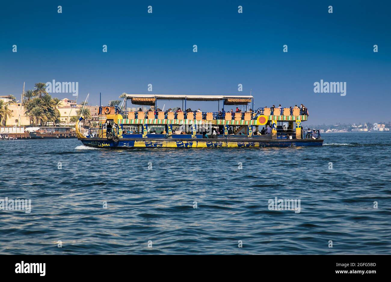 Luxor, Egypt - Jan 28, 2020:The touristic boats on Nile river in Luxor ...