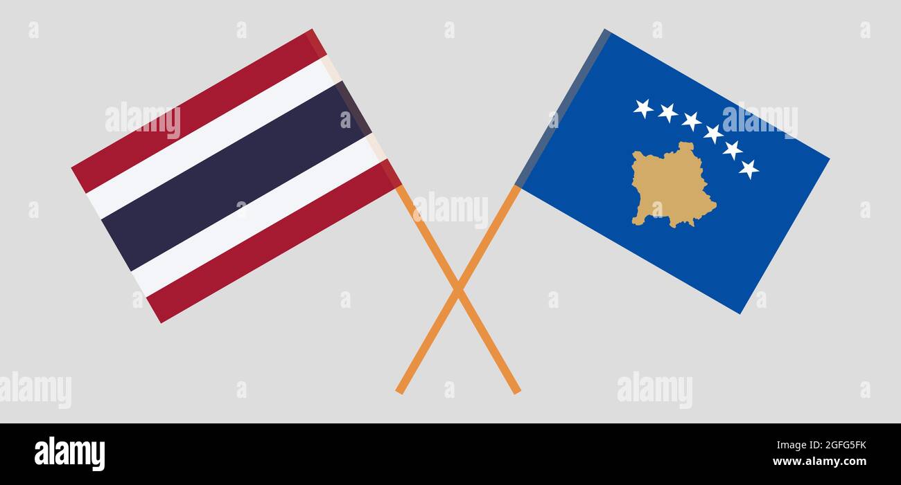 Crossed flags of Kosovo and Thailand Stock Vector