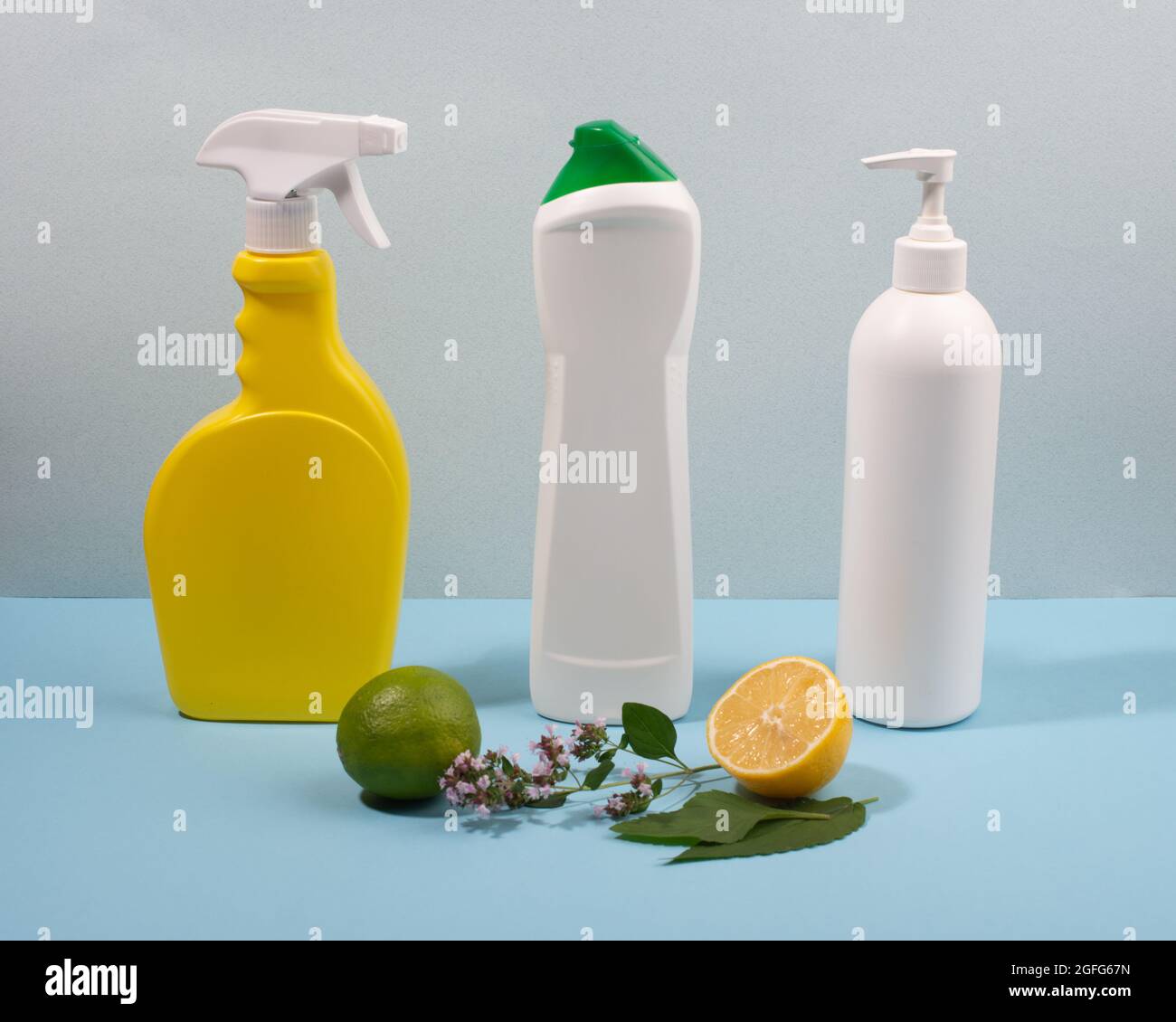Containers for household cleaning products. Copy space Stock Photo Alamy