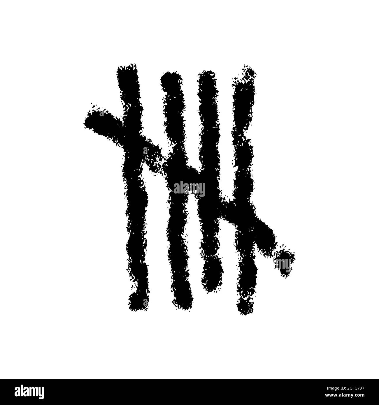 Charcoal tally mark. Hand drawn sticks sorted by four and crossed out by slash line. Day counting symbol on prison wall. Unary numeral system sign. Vector graphic illustration. Stock Vector