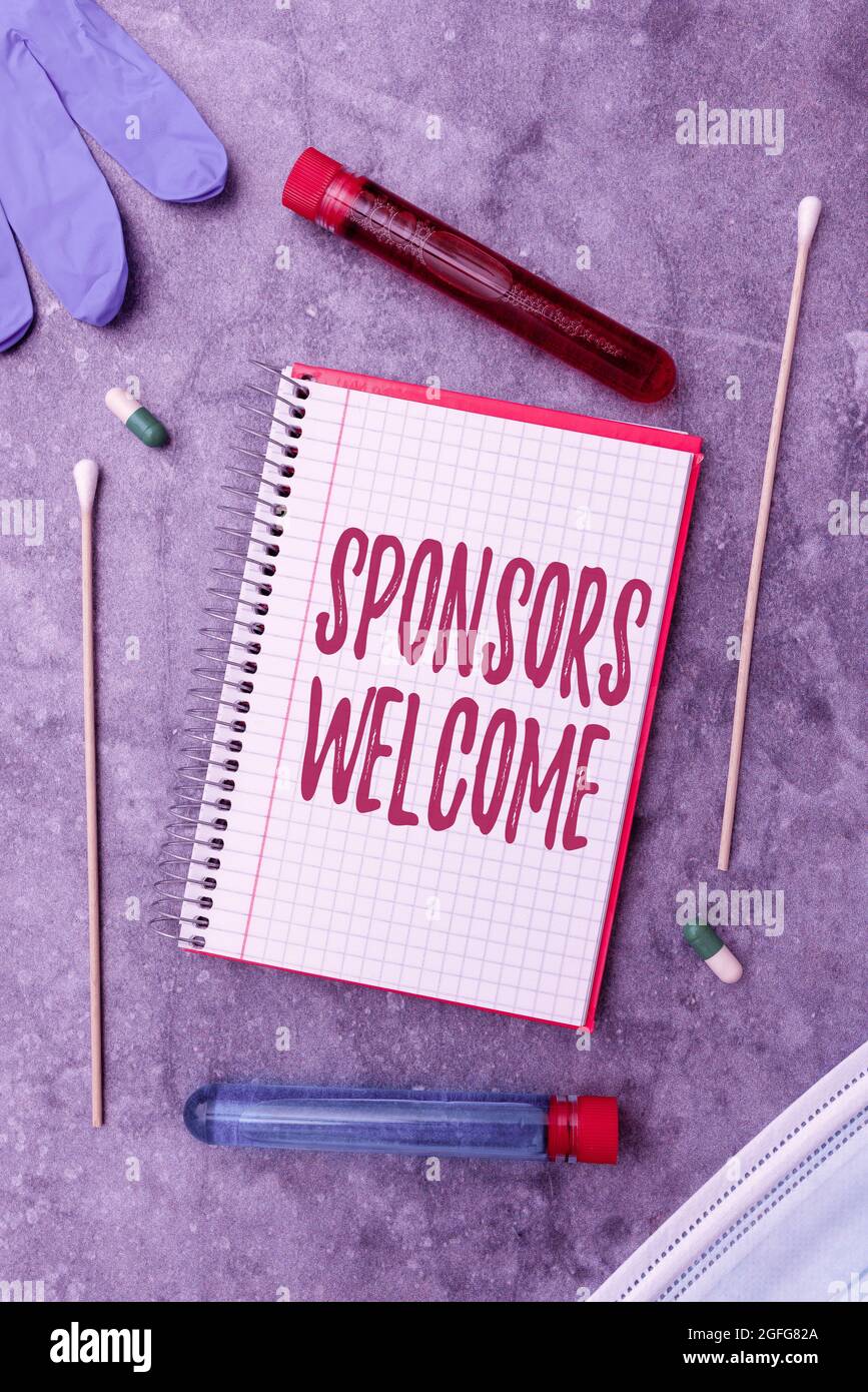 Welcome Rx Sign displaying Sponsors Welcome. Business overview greet advertiser ...