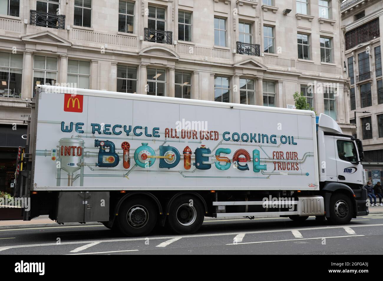 McDonalds delivery vehicle which uses biodiesel recycled from cooking oil Stock Photo
