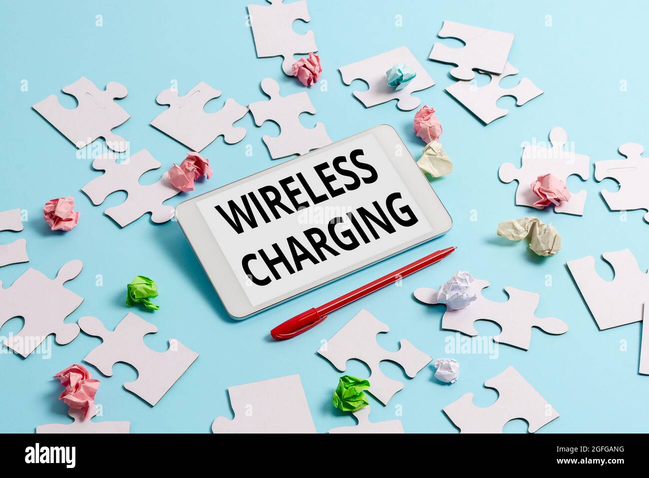 Writing displaying text Wireless Charging. Business idea methods of