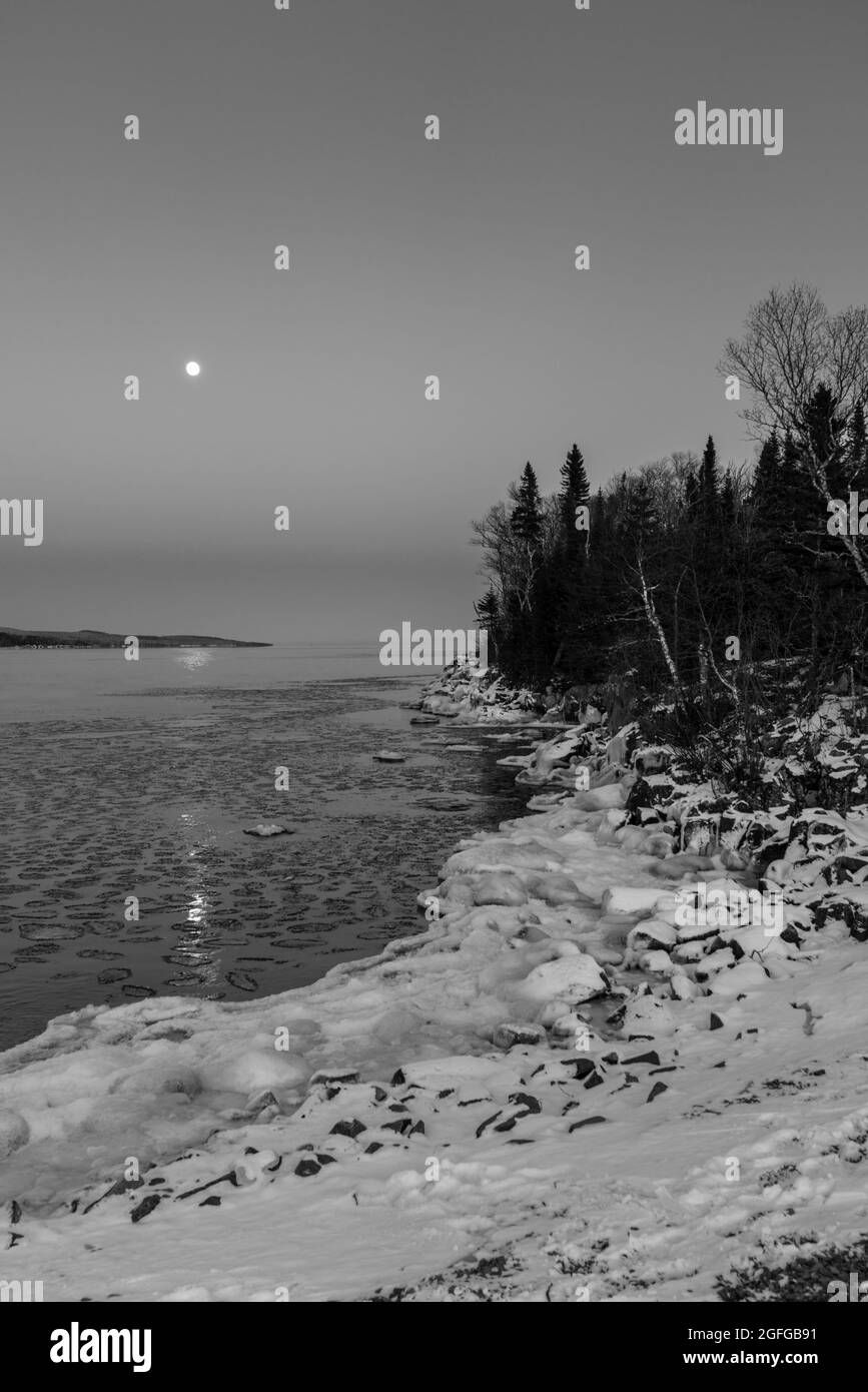 Sunset at the Grand Marais Harbor, Grand Marais, Minnesota, USA, on a