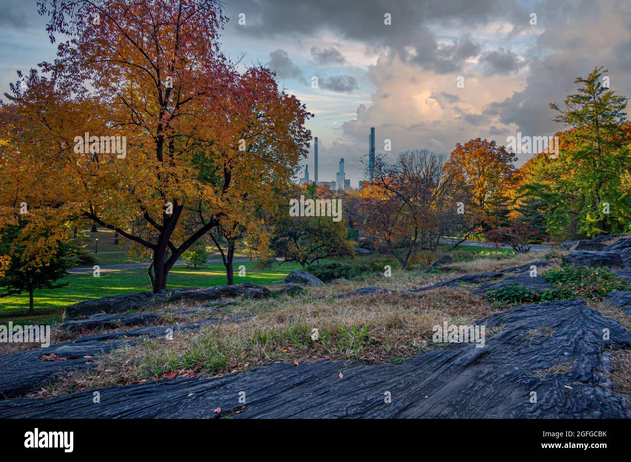 Central Park, New York City in autumn with view of Manhattan Stock ...
