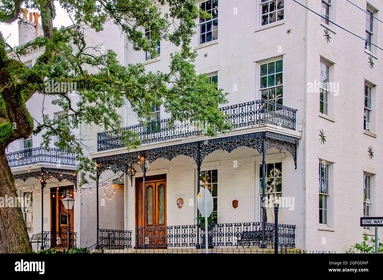 The historic Cornelius Robinson twin houses, built in 1852,  are pictured, Aug. 14, 2021, in Mobile, Alabama. Stock Photo