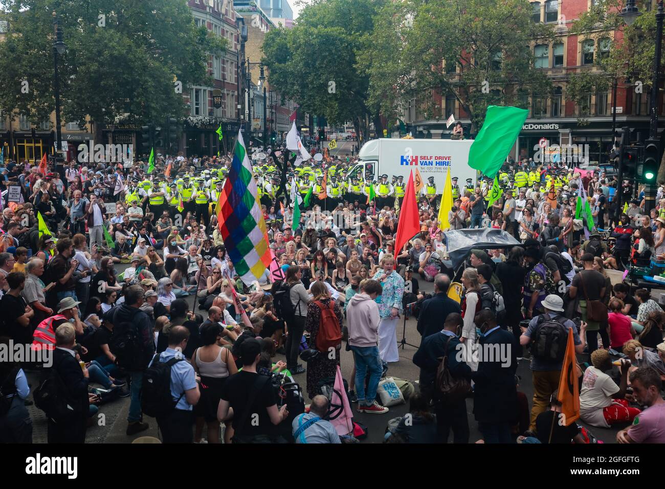 London, UK. 24 August  2021. Extinction Rebellion protest at Cambridge Circus. Credit: Waldemar Sikora Stock Photo