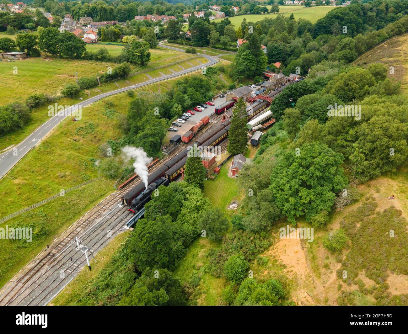 Aerial View of Grosmont Station and Village, North Yorkshire Moors, UK