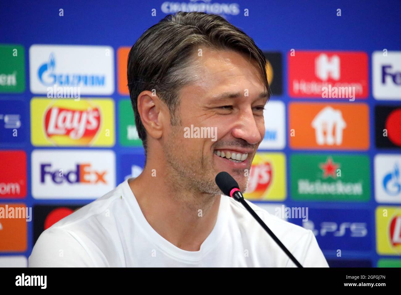 KHARKIV, UKRAINE - AUGUST 25, 2021 - Manager of AS Monaco FC Niko Kovac  attends the news conference after the 2021/2022 UEFA Champions League  play-off 2nd leg game against FC Shakhtar Donetsk