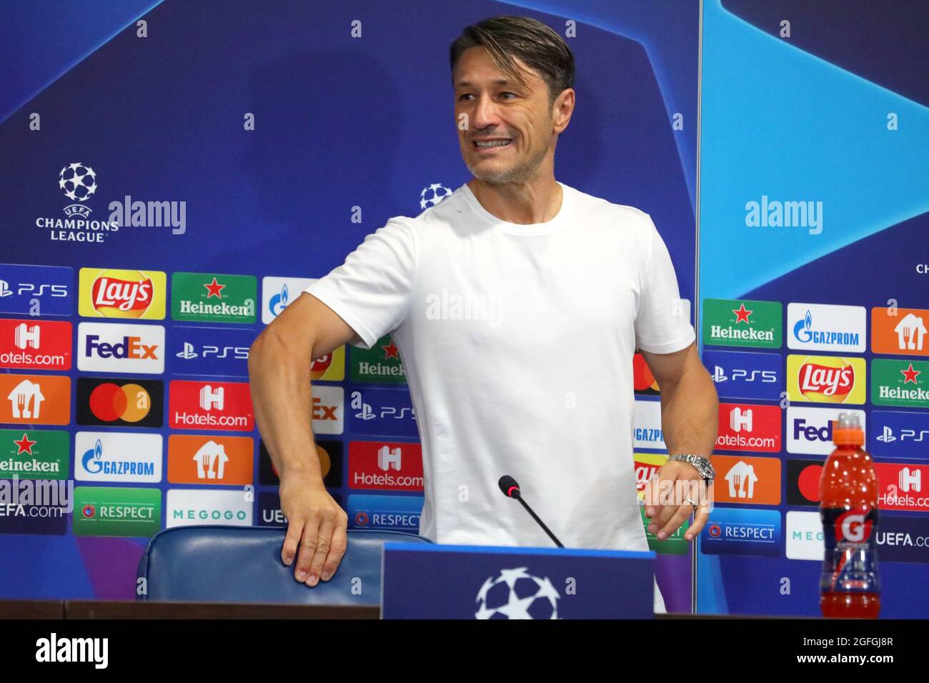 KHARKIV, UKRAINE - AUGUST 25, 2021 - Manager of AS Monaco FC Niko Kovac  attends the news conference after the 2021/2022 UEFA Champions League  play-off 2nd leg game against FC Shakhtar Donetsk