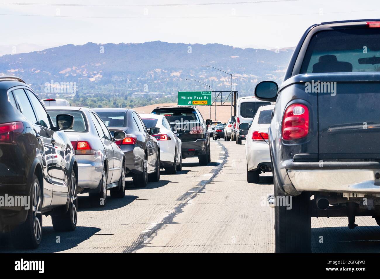 Heavy traffic on one of the freeways in East San Francisco bay area; Contra Costa County, California Stock Photo