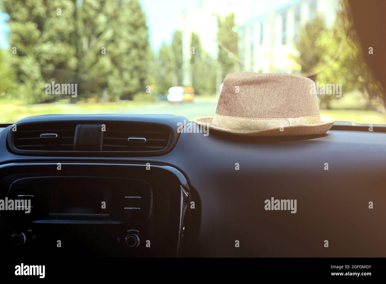 Hat on dashboard Stock Photo Alamy