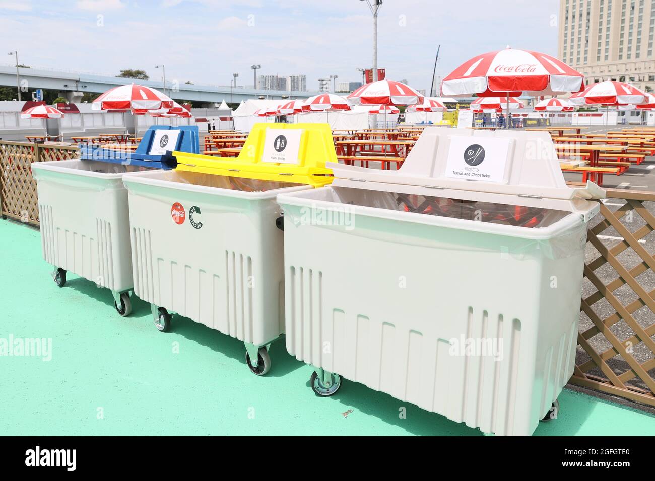 Trash box, Tokyo, Japan August 25, 2021 Tokyo 2020 Fan Park Rest