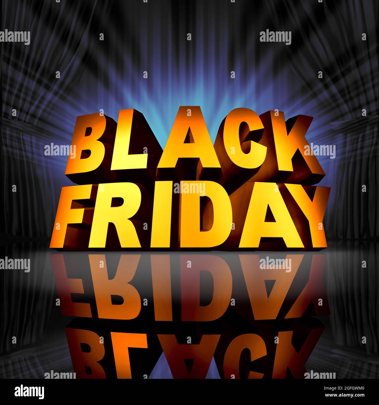 Black friday celebration event sale banner sign as text on stage as a thanksgiving November holiday christmas season shopping time for low prices. Stock Photo