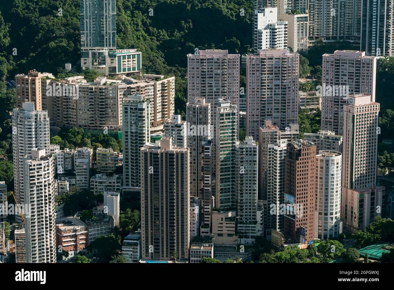 High-rise apartment buildings in Mid-levels, Hong Kong Island, from the roof of 2ifc, Hong Kong Island's tallest building, in 2010 Stock Photo