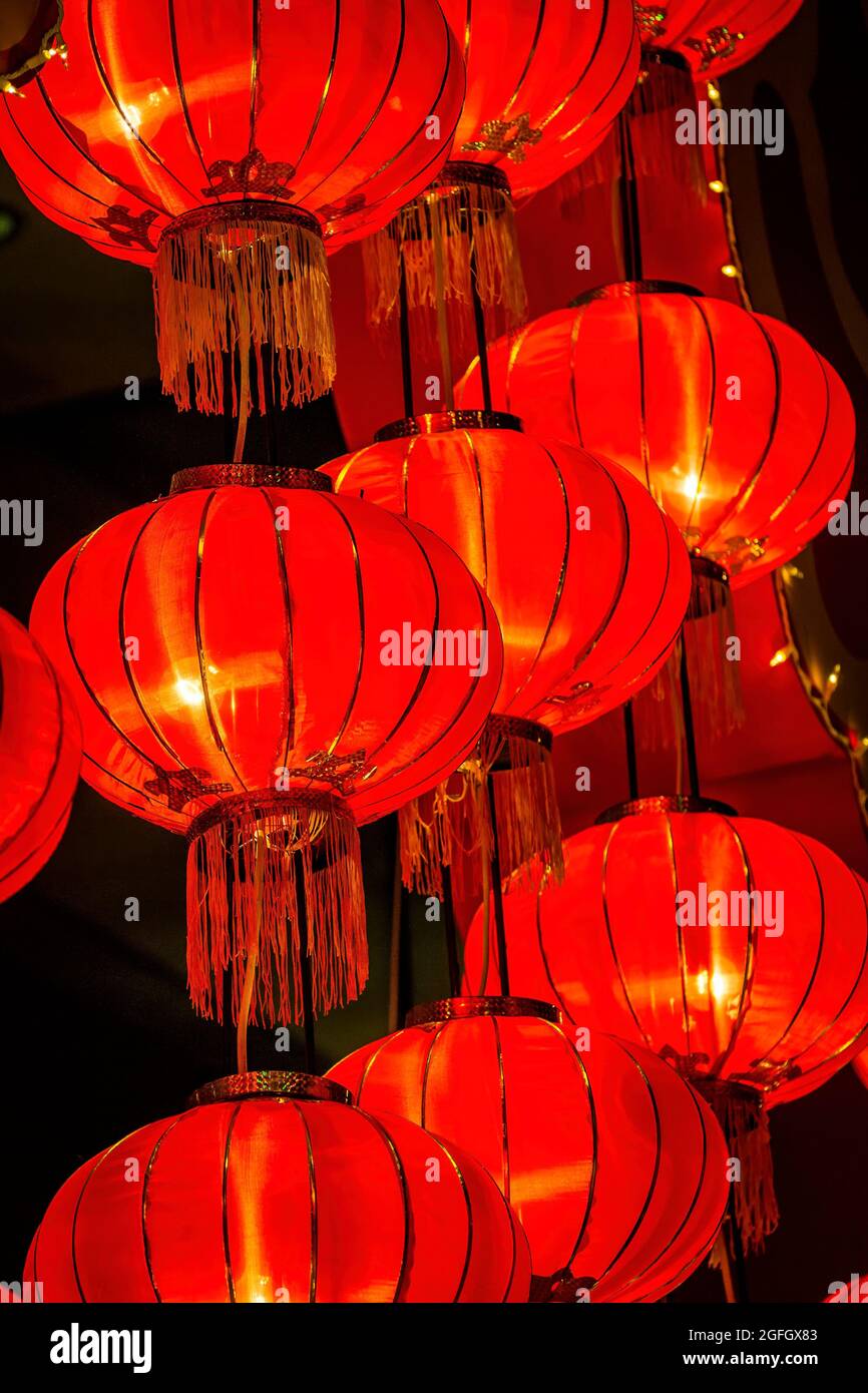 Traditional red lanterns used for Chinese New Year decorations on ...