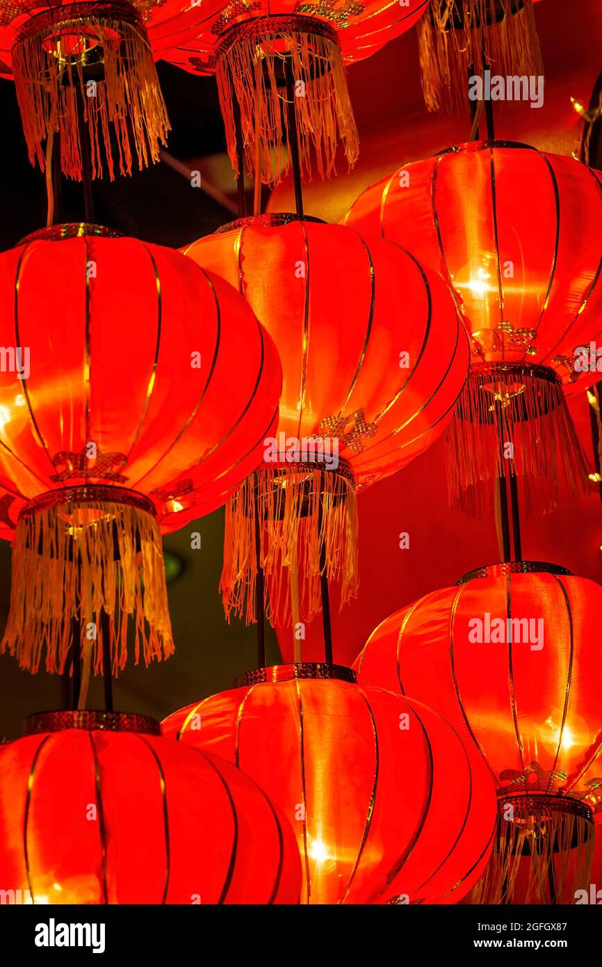 Traditional red lanterns used for Chinese New Year decorations on ...