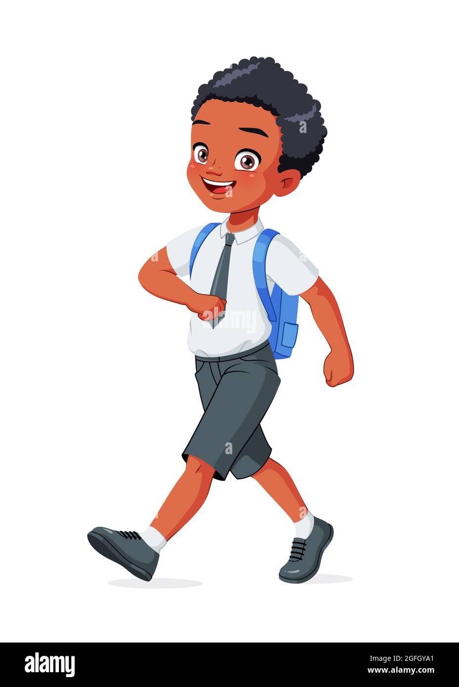 Happy Black school boy walking. Cartoon vector illustration Stock Vector  Image & Art - Alamy