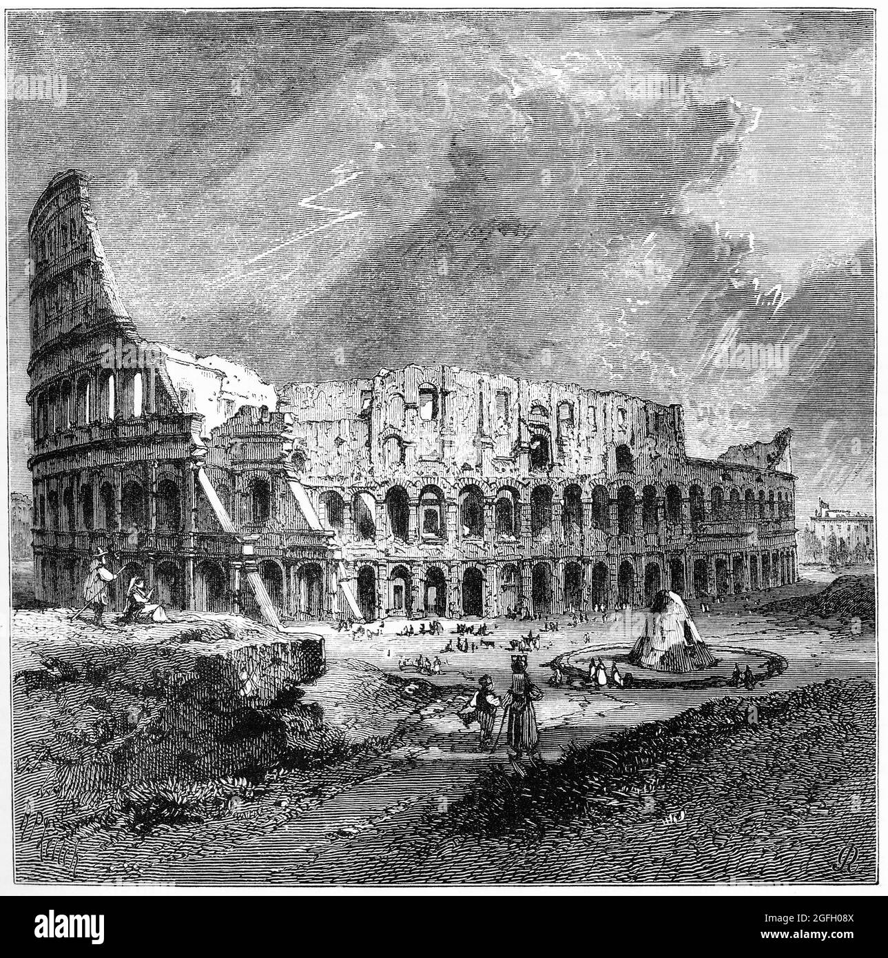 Engraving of the Roman colosseum during the late 1800s Stock Photo
