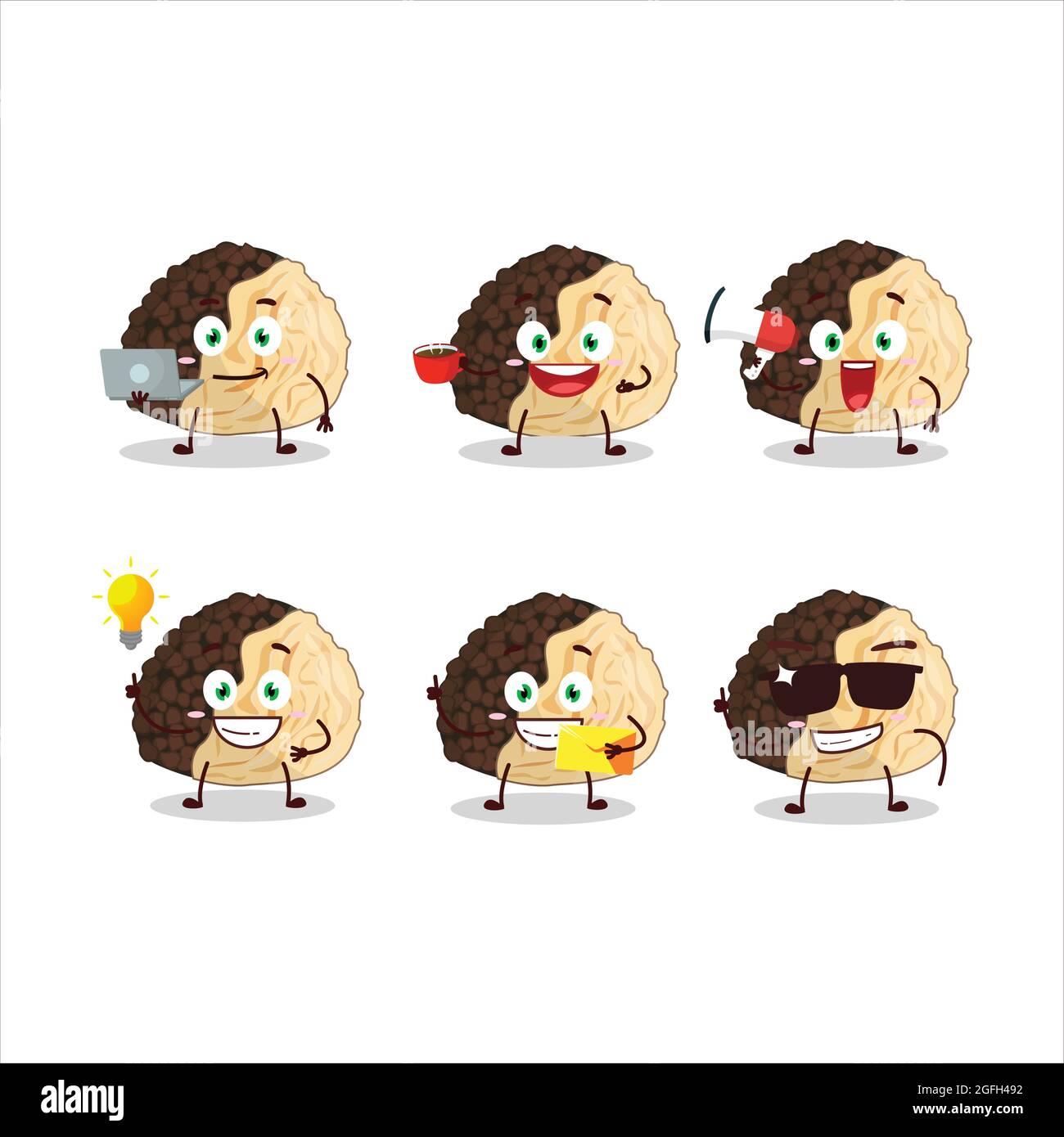 Truffle cartoon character with various types of business emoticons