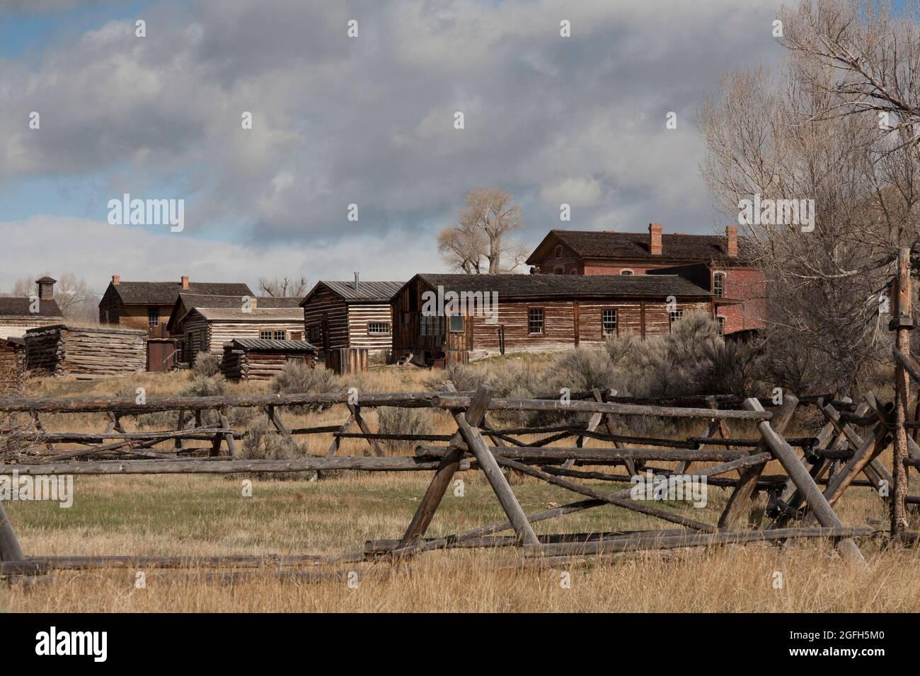 Many buildings remain at ghost town of Bannack,  Bannack State Park, MT. Stock Photo