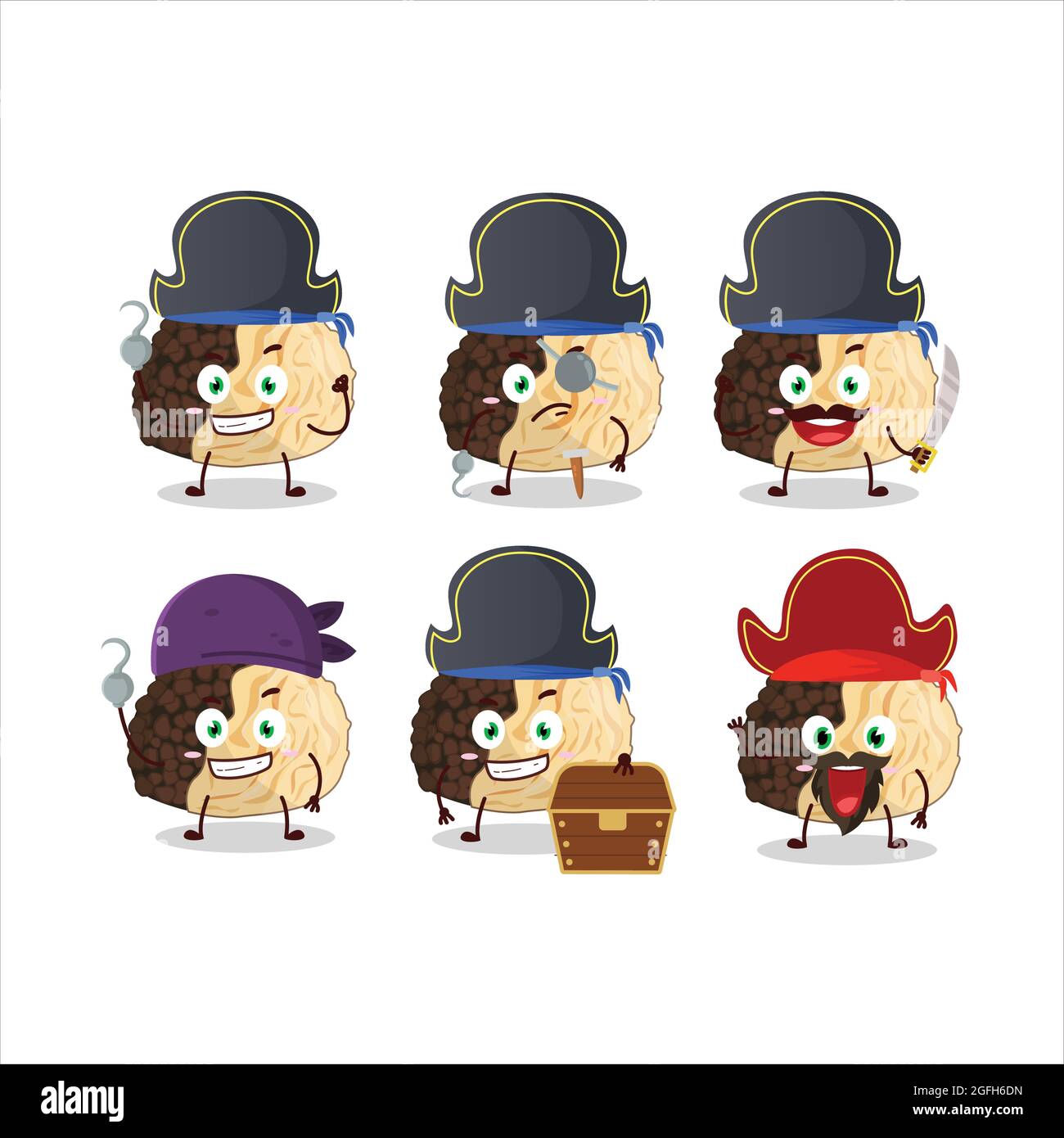 Cartoon character of truffle with various pirates emoticons. Vector